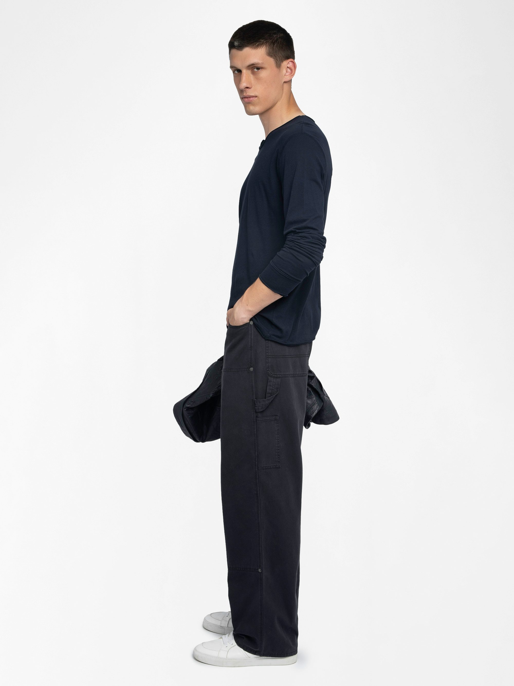 Monastir T-shirt - Long-sleeved Henley T-shirt with print on the back.